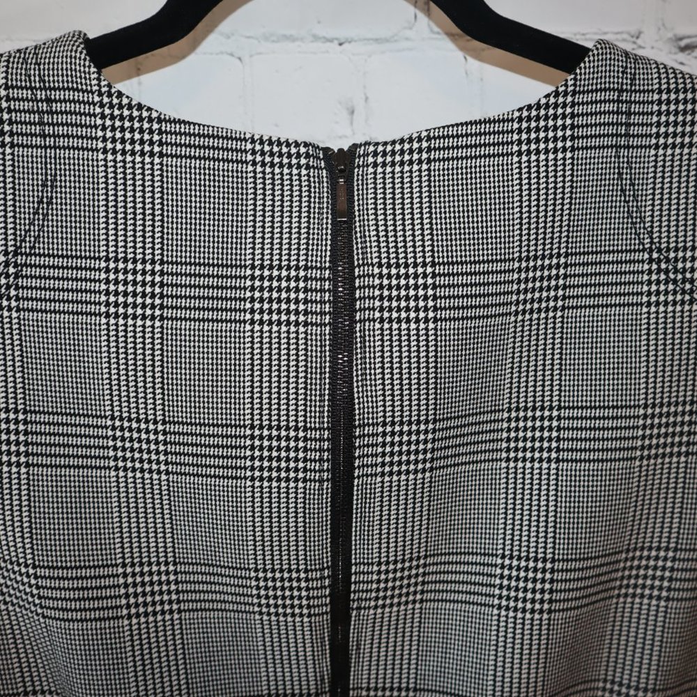 J. Crew Black/White Glen Cap Sleeve Houndstooth Plaid Midi Dress Women's Sz 8 - Picture 8 of 10